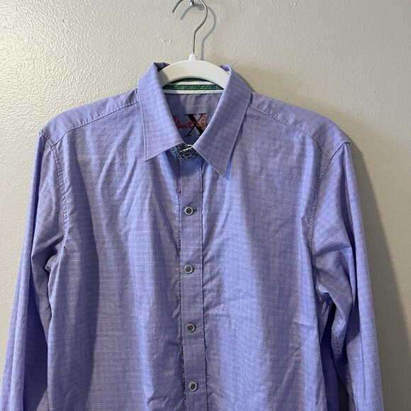 Robert Graham Shirt M Tailored Fit Purple Work Career Dress Green Artsy Plaid - Picture 6 of 9